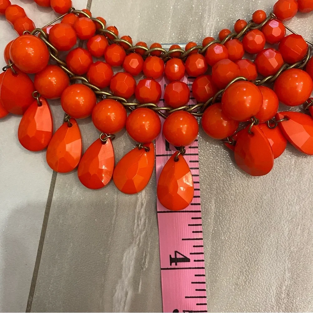Vintage Early 2000s Vibrant Orange Composite Beaded Statement Bib Necklace